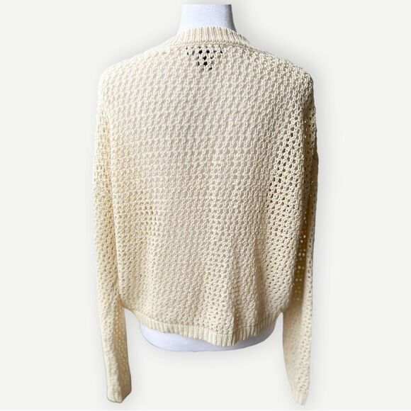 Primark Crochet Open Knit Long Sleeve Boxy Crewneck Cream Pullover Sweater. XS. - Picture 3 of 8